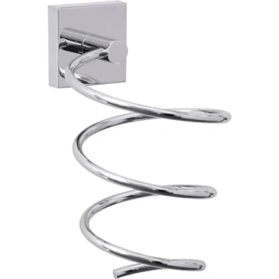 Image of tesa Ekkro hair dryer holder, high gloss chromed metal, self adhesive, adhesive mounting technology, 155mm x 100mm 135mm