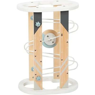 Image of small foot Magnet Marble Run, modern design with lots of visible wood material, w/large rotating piece, Prod. No. 12233