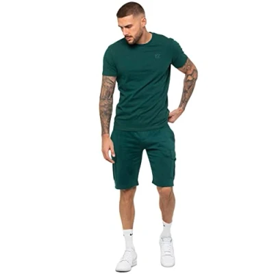 Image of 989Zé ENZO Mens Tracksuit T Shirt Shorts Set Regular Fit Plain Tee Crew Neck Top Casual Fleece Cargo EZTS603 &amp; EZSC602 GREEN XL