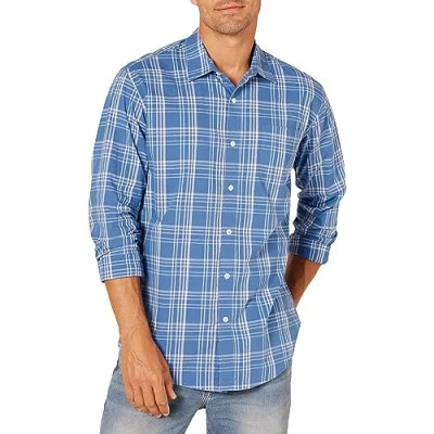 Image of Amazon Essentials Men&#039;s Regular Fit Long Sleeve Casual Poplin Shirt, Aqua Blue Plaid, M