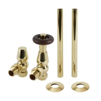 Image of Milano Windsor Polished Brass Angled Thermostatic Lockshield Radiator Valve Pipe Connector