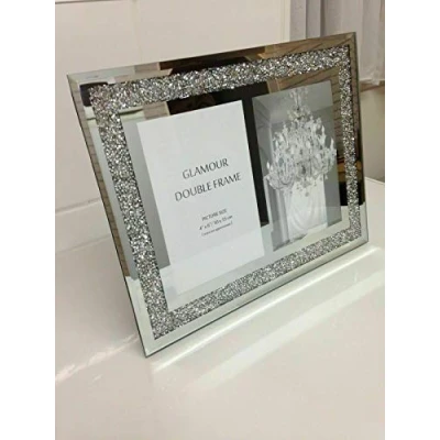 Image of CAPRISTAR Crushed Crystals Photo Frame Silver Mirrored Jewel Crystal Diamante Picture (Double Frame)