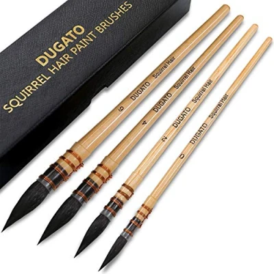 Image of Professional Watercolor Paint Brushes, Round Squirrel Hair Brush Set for Art Painting, Gouache, Fine Detailing, Acrylic, Oil (4 Brushes)