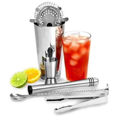 Image of bar@drinkstuff Stainless Steel Set with Boston Shaker, Hawthorne Filter, Scoop, Ice Tongs, Pestle and Spoon for Mixing Spiral, Metal, 2