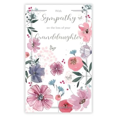 Image of Sympathy Card Loss of Your Granddaughter Watercolour Flowers and Butterflies Artistic Design Special Finish Made in the UK Eco Friendly