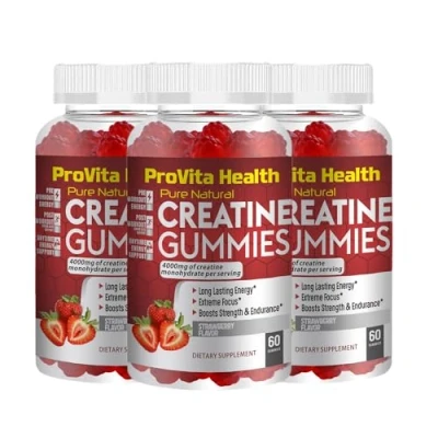 Image of Creatine Monohydrate Gummies 4000mg for Men &amp; Women 60 Chewable Strawberry Flavoured Pre Workout Gym Supplement Keto Vegan (1 Months Supply) (3)