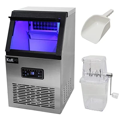 Image of Ice Maker Machine Compact Commercial Countertop Cube Restaurant Home Bar Hotel Kitchen 40KG/24 Hours Large Capacity Cleaning &amp; De icing Function/FREE Crusher and Scoop