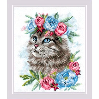 Image of RIOLIS Counted Cross Stitch Kit 6&quot;X7&quot; Cat In Flowers (14 Count)