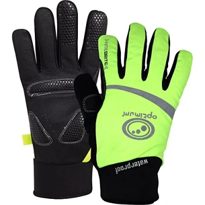 Image of Optimum Nitebrite Winter Gloves Waterproof, Windproof, Thermal Polar Fleece Lined, Easy Fasten Design for Cold Weather, Walking, Cycling, Running, Hiking &amp; Water Sports Green/Medium