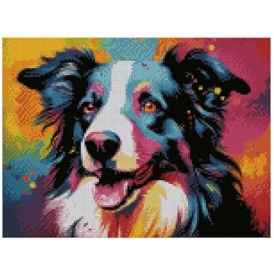 Image of A Happy Border Collie Counted Cross Stitch Kits,100% Cotton, 150x112 Stitch, 26x20cm Dog kit