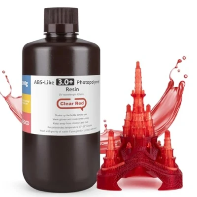 Image of ELEGOO Upgraded ABS Like Resin 3.0 PLUS, UV 3D Printer with Higher Precision and lower Shrinkage, Enhanced Strength Toughness Photopolymer + for LCD Clear Red 1000g