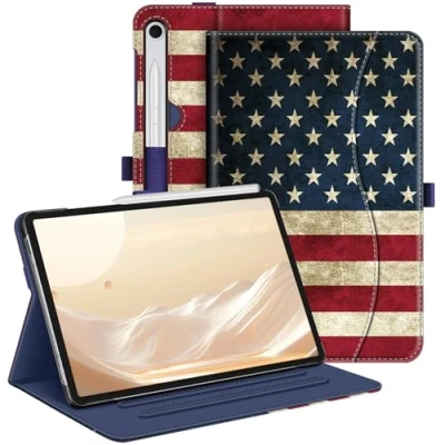 Image of Fintie Case for Samsung Galaxy Tab S9 FE 5G 10.9 Inch/Galaxy 11 Inch 2023, Multi Angle Viewing Protective Cover with Pocket, Auto Sleep/Wake, US Flag