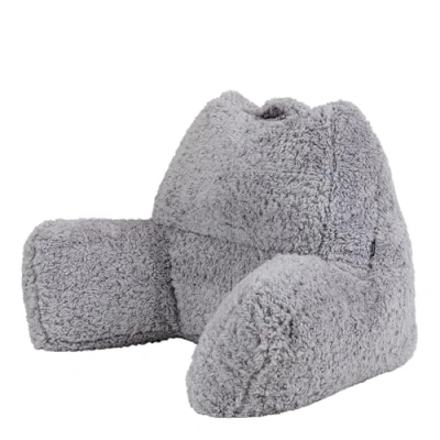 Image of icon Teddy Bear Cuddle Cushion, Grey, Extra Large Fluffy Sherpa Fleece Bean Filled Back Support Reading Pillow for Bed