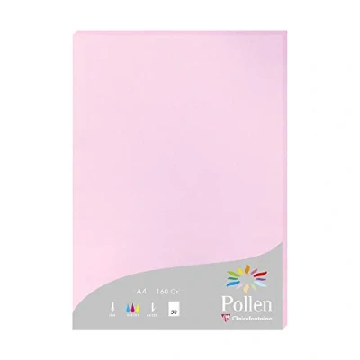 Image of Clairefontaine Ref 14213C Pollen Paper (Pack of 50 Sheets) A4 (210 x 297mm) in Size, 160gsm Card, Acid Free, Laser &amp; Inkjet Printer Compatible Dragee Pink