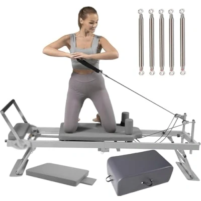 Image of LINTRY Pilates Reformer Machine, Foldable Equipment For Home Workouts, Suit, Body Stamina Stretching Balance Exercise Workout (Off white)