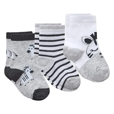 Image of Metzuyan WS SS23 Baby Boys Girls Unisex Cotton Rich Animal Socks 3 Pairs Zebra UK 0
