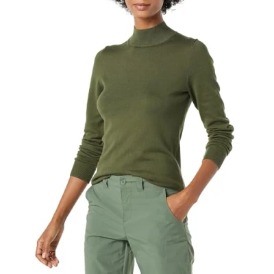Image of Amazon Essentials Women&#039;s Lightweight Mockneck Jumper (Available in Plus Size), Olive, L
