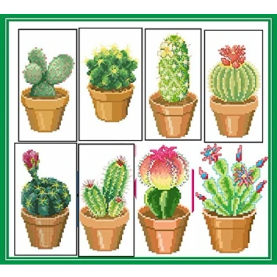 Image of Cacti 14ct Cotton Cross Stitch Kits,Mini Creature, 8 Egyptian Counted Kits