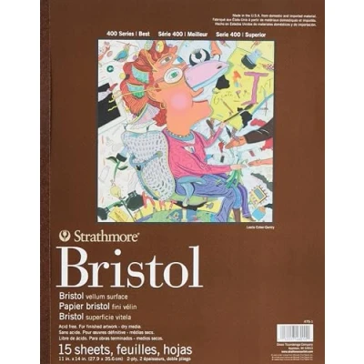 Image of Strathmore 400 Series Bristol, 2 Ply Vellum, 11&quot;x14&quot; Tape Bound, 15 Sheets, White