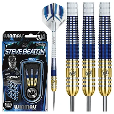 Image of WINMAU Steve Beaton 22 Gram Tungsten Steeltip Darts Set with Flights and Prism Shafts (Stems)