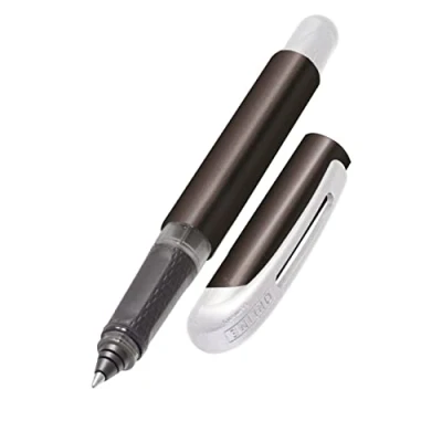 Image of Online Ergonomic Rollerball Pen Metallic Black for School &amp; College, Soft Grip Part Left and Right Handed, Standard Ink Cartridges, Refillable, Pens Beginners, Pupils Students