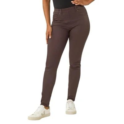 Image of Roman Originals Jeggings for Women UK Jean Ladies Stretchy Trousers Denim Leggings High Waist Rise Pull On Skinny Straight Leg Cotton Pants Smart Casual Petite Chocolate (28 inch) Size 16