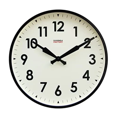 Image of Station Metal Wall Clock, Black and White, 45 cm diameter, Silent Non Ticking, Battery Operated Quartz Movement