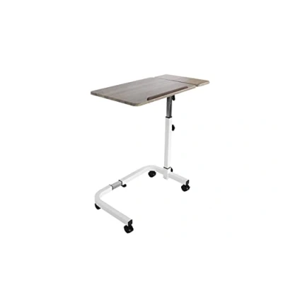 Image of KMINA Overbed Table with Wheels Adjustable Height, Wooden Disabled for Eating, Hospital Over Bed Wheeled, C Shaped Bedside Elderly, Wheelchair (Black)