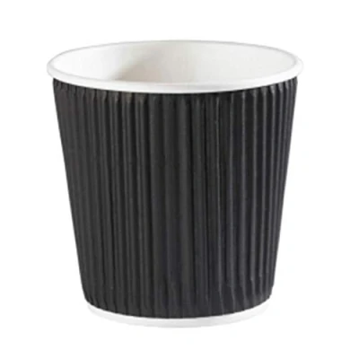 Image of Kraft Black Ripple Disposable Coffee Cups 4oz / 120ml Set of 40 Paper