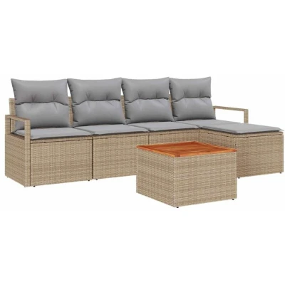 Image of vidaXL 6 Piece Garden Sofa Set with Cushions Beige Poly Rattan Acacia