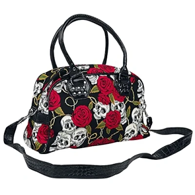 Image of Banned Skulls and Roses Women Handbag Black, 100% Cotton,