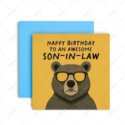 Image of Huxters Funny Happy Birthday Card to an Awesome son in law Bear for Him Men 14.8cm (Son Bday)