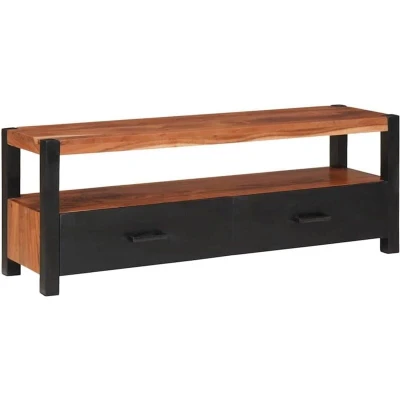 Image of vidaXL Media Storage Cabinet with Drawer Brown Solid acacia wood