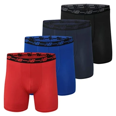 Image of New Balance Men&#039;s Big &amp; Tall Performance 5&quot; No Fly Boxer Brief (4 Pack), Black/Team Royal/Team Navy/Embers, 5XL (56&quot; 58&quot;)