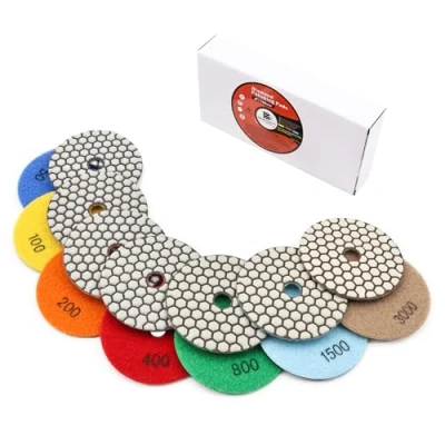 Image of BRSCHNITT Dry Diamond Polishing Pad Set,7pcs 100mm #50 3000 for Stone Marble Quartz Granite Sanding Disc Countertop Polish Polisher Pads Kit Tools Used on Grinder or