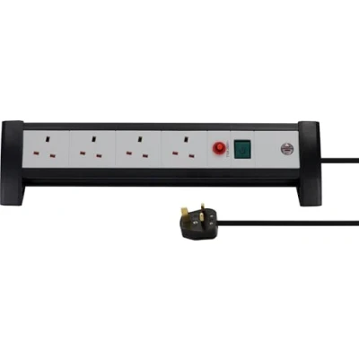 Image of Brennenstuhl Premium Office Line FB, 5 way extension lead for desk (switch and 3m cable, with Safety Fuse Button, Made in Germany) grey/black