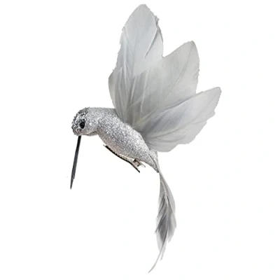 Image of Davies 19cm Glitter Clip on Hummingbird Christmas Tree Decoration Silver