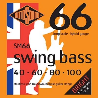 Image of Rotosound SM66 Stainless Steel Hybrid Gauge Roundwound Bass Strings (40 60 80 100), White Black Red Blue, Small Medium Large X 2X