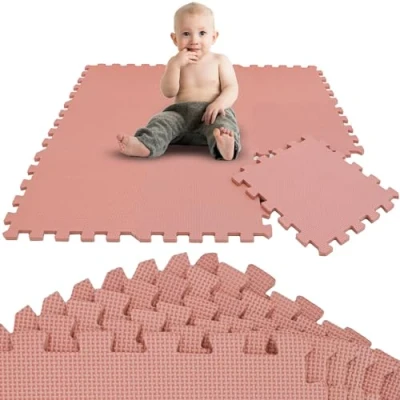 Image of LittleTom 9 Pieces Soft Baby Play Mat for Babies from Day 1 30x30 cm Mats Floor Puzzle Playmat Foam Squares Kids Crawling Childrens Tiles (Rose)