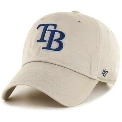 Image of &#039;47 MLB Khaki Primary Logo Clean Up Adjustable Strap Baseball Dad Hat Cap, Adult One size Fits All, Tampa Bay Rays,