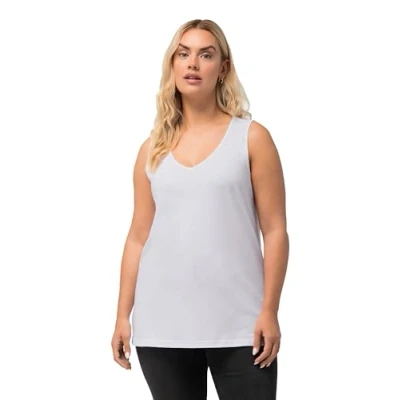 Image of Ulla Popken Women&#039;s Feminines Top mit V Neck T Shirt, Snow White, 24 UK/26 UK