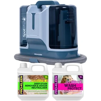 Image of Pro Kleen Spot Cleaner Carpet Washer 650W, 1.8L Tank, Removes Stains from Carpets, Stairs, Upholstery, Includes 5 Cleaning Attachments (Spot With 1L Lemon and Lavender)