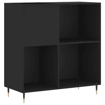 Image of vidaXL Record Cabinet Classic Black Vinyl Storage, 84.5x38x89 cm, Engineered Wood with Iron Feet