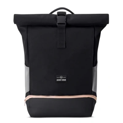Image of Johnny Urban Roll Top Backpack Women &amp; Men Black Pink Allen Medium Rucksack for School, University, Work Laptop Compartment 16 Water Repellent