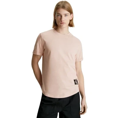 Image of Calvin Klein Jeans Badge TURN UP Sleeve Basic Tshirt, Men&#039;s, Size: XS, Sepia rose