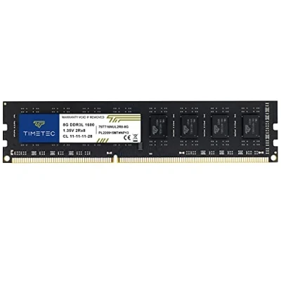 Image of Timetec 8GB DDR3L / DDR3 1600MHz (DDR3L 1600) PC3L 12800 PC3 (PC3 12800U) Non ECC Unbuffered 1.35V 1.5V CL11 2Rx8 Dual Rank 240 Pin UDIMM Desktop PC Computer Memory RAM Module Upgrade (8GB)