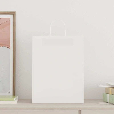 Image of vidaXL Paper Bags 250 pcs with Handles White 32x12x42 cm