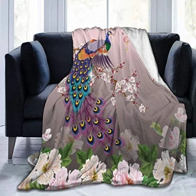 Image of JOOCAR Flannel Throw Blanket Oriental Art Peacock Cozy and Soft Plush Warm Blankets for Bed Couch Living Room Sofa Chair