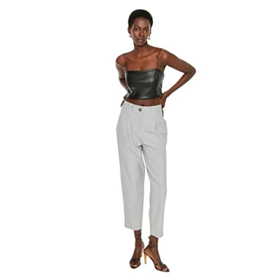 Image of Trendyol Women Basic High Waist Straight Leg Carrot Pants Trousers Gray