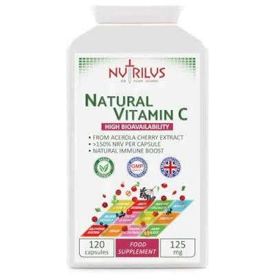 Image of Natural Vitamin C Capsules from Acerola Cherry 500mg Extract High Bioavailability Supplement not Ascorbic Acid Fruit and Herbs Extracts Tablets (120 Capsules)